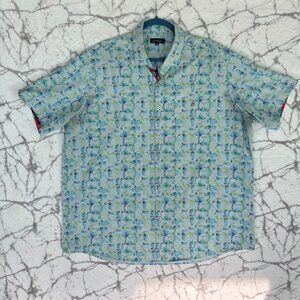 ADDICT Fishing Shirt Men's XXL White Green Blue Design Vented Back Lightweight